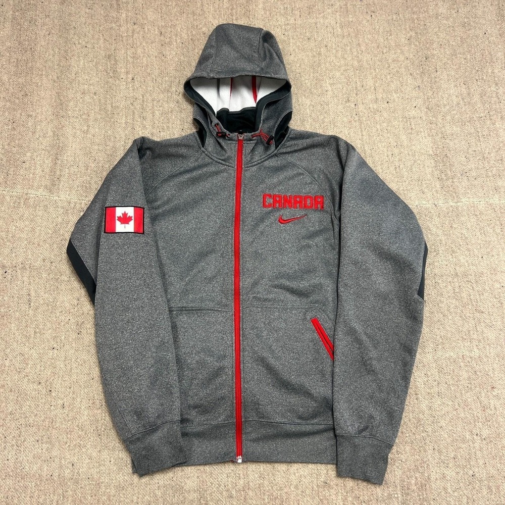 Nike Team Canada Therma Fit Hoodie Mens Small Gray 2000s Full Zip